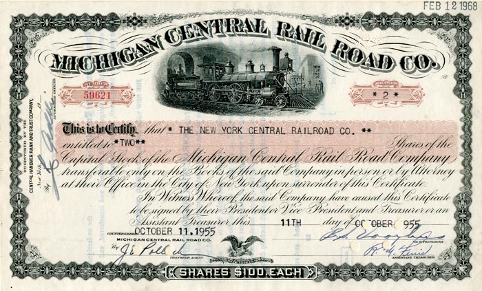 Michigan Central Rail Road Co. - Stock Certificate